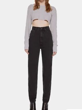 Mother women’s jeans wide leg high waisted twizzy skimp black size 26 barrel